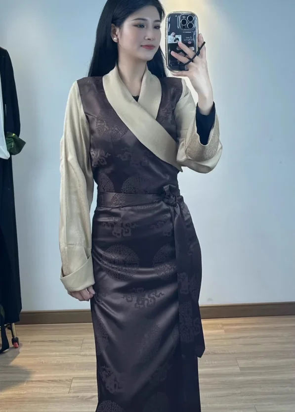 

Китайская тибетская этническая одежда, женское традиционное платье бола, длинная тибетская одежда