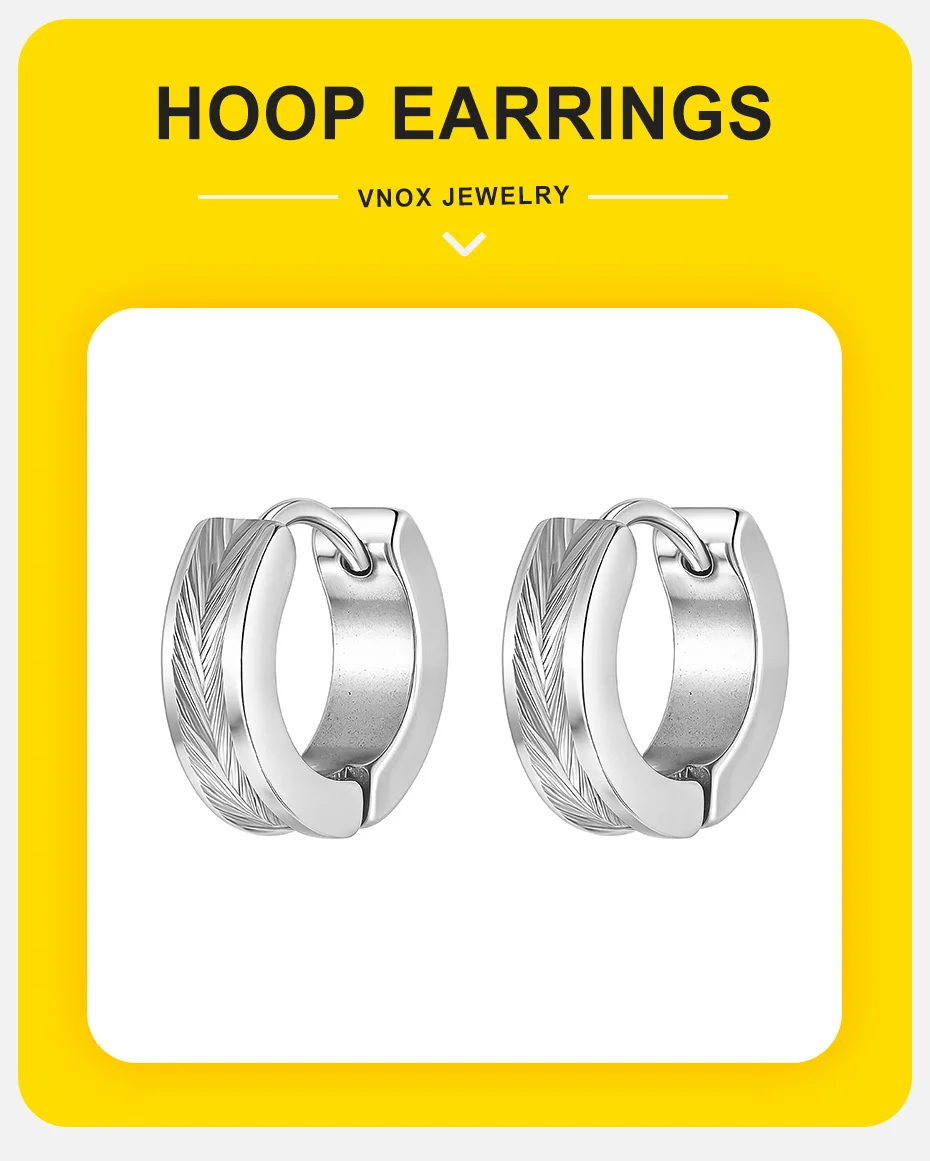 Vnox Stilvolle Edelstahl-Creolen für Herren, Schwarz-Gold-Silber-Farbvarianten, Wasserfeste Zweifarbige Metall-Huggie-Ohrringe – Detail 1