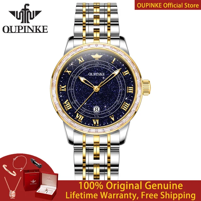 OUPINKE 3203 Luxury Women Imported Mechanical Watch All Automatic Watch Elegant Diamond Starry Sky Sapphire Original Women Watch