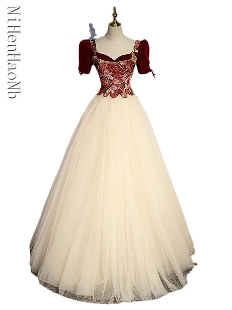 

Red Evening Dress Women 2023 New High Waist Wedding Bridal Banquet Engagement Party Dresses Quinceanera Dresses