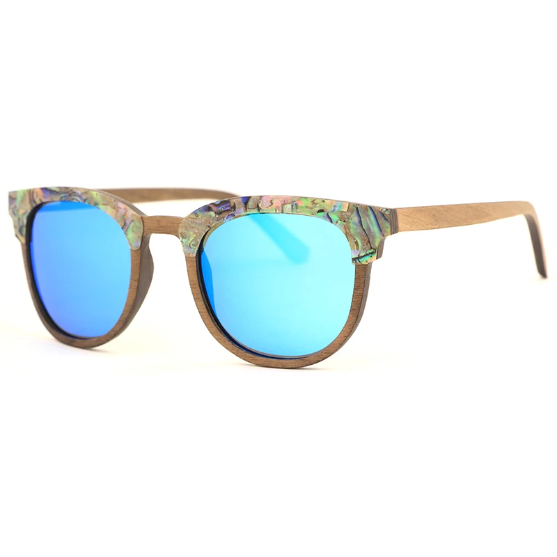 

Classic Abalone Seashell Wood Sunglasses Ice Blue Polarized Lenses for Women Men Fashion Walnut Sun Glasses UV400 Luxury Shades