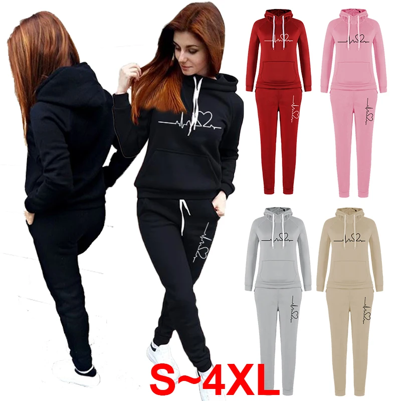 New Women's Fashion Sports Set Printed Hoodie Set Classic Printed Long Sleeve Hoodie+Pants Set Two Piece Hooded Sportswear two piece set casual fleece tracksuit women winter 2020 women s sets oversized hooded long sleeve hoodie sports pants lady suit