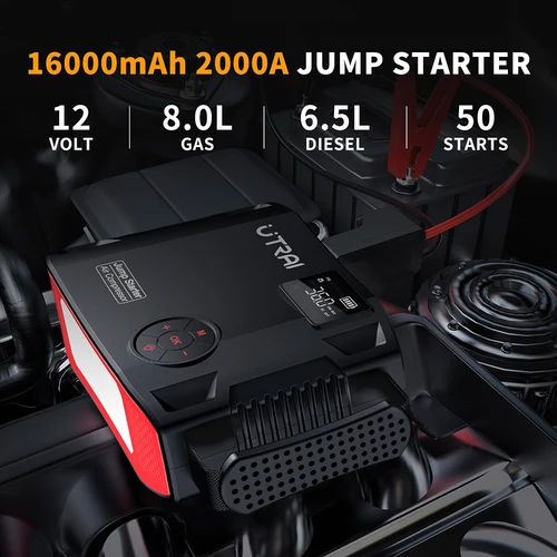 UTRAI 점프 스타터 파워 뱅크, 4 인 1 2000A, 16000mAh 150PSI 공기 압축기, 타이어 펌프, 휴대용 충전기, 자동차 부스터 시동 장치 3