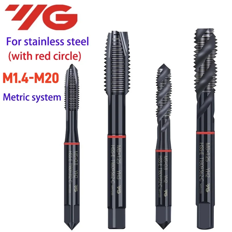 1pcs South Korea YG HSSE INOX Metric Spiral Fluted Tap M2M2.5M3M3.5M4M5M6M7M8M10M12 Spiral Pointed Tap Machine With Red Circle