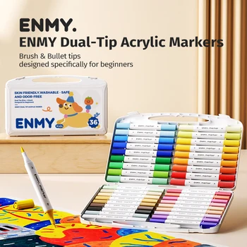 ENMY Pennarelli acrilici Pennarelli colorati impermeabili a doppio punta ad asciugatura rapida Appassionati di fai da te 24/36/48/60/80 Colori Pittura di cancelleria