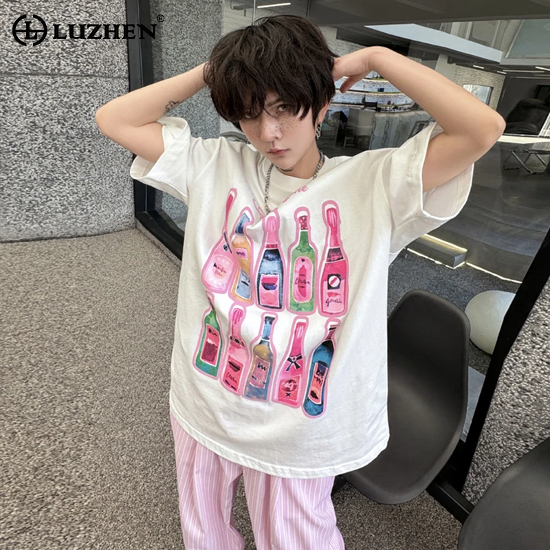 

LUZHEN 2024 Summer Stylish Printed Design Street Short Sleeved T Shirts Korean Personality Trendy Handsome New Men's Tops LZ2993