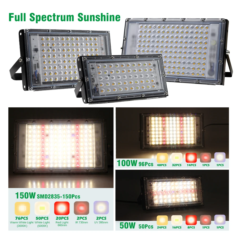 Full Spectrum LED Grow Light 50W 100W Imitated Sunlight Phyto Lamp for Greenhouse Hydroponic Plant Growth Lighting