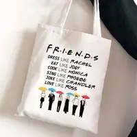 Friends Tv Show Series Pattern Tote Bag Fashionable Canvas Bags Parties Travel and Shopping Machine Washable Student Fans Gifts 2