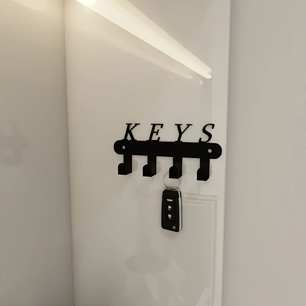 Key Holder for Wall Adhesive 4 Hooks Wall Mounted Black Hangers for Decor No Drill Living Room self adhesive hooks wall hanging hook metal wall key holder key holder adhesive hooks wall key holder magnetic key holder