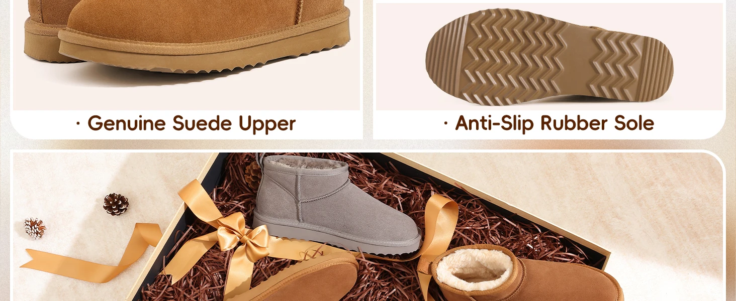 Echte Wildleder-Ministiefel für Damen, Winter-Fuzzy-Schneestiefel, kurze Stiefeletten mit Fell gefüttert, hochwertige Schneestiefel der Modemarke – Detail 4