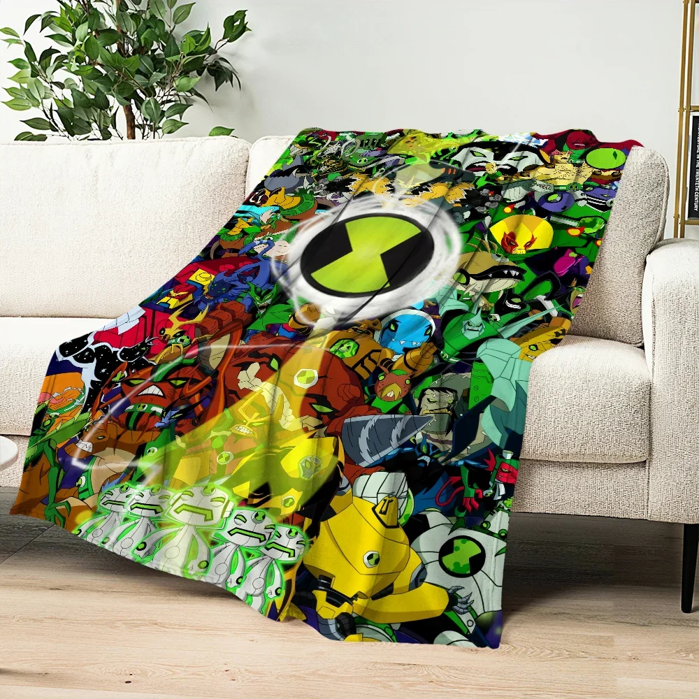 Cartoon B-Ben 10 Cool Green Blanket Plush Nap Sofa rug for Living Room Warm Office Bedroom Birthday Home Travel Kid Gifts 3
