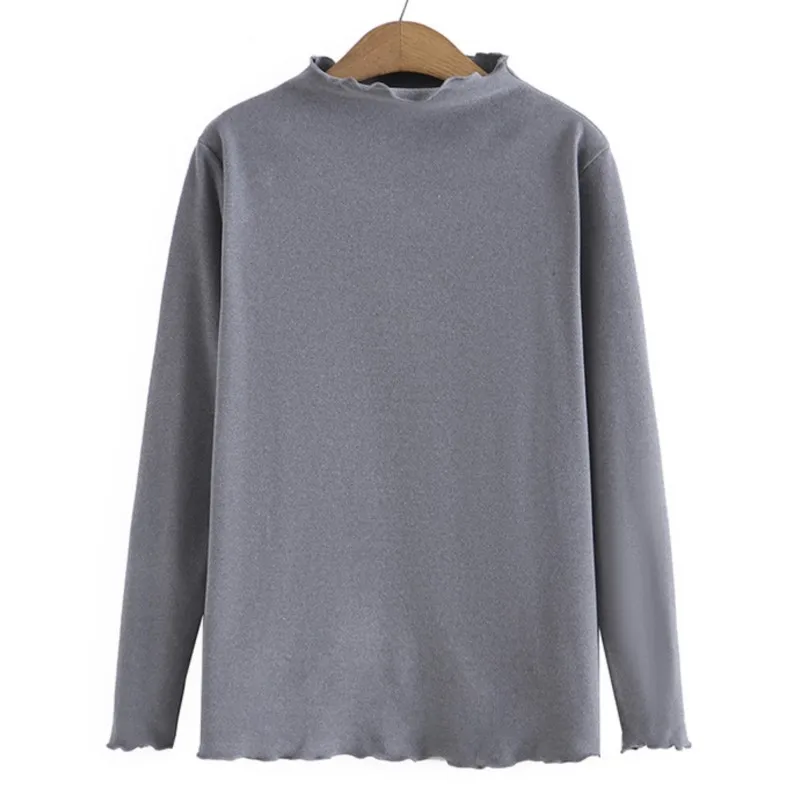 

4XL Long Sleeve T-Shirt Plus Size Women's Clothing Loose Warm Ruffled Mock Neck Bottoming Tops Autumn Winter Solid Simple Tees