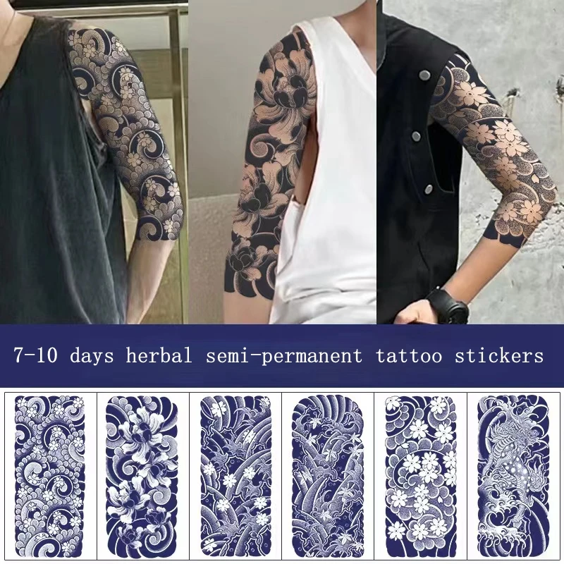 

Seven-arm Cool Herbal Juice Tattoo Stickers Waterproof Men Women Flowers Lasting Semi-permanent Dark Fake Tattoo Art Tatouage
