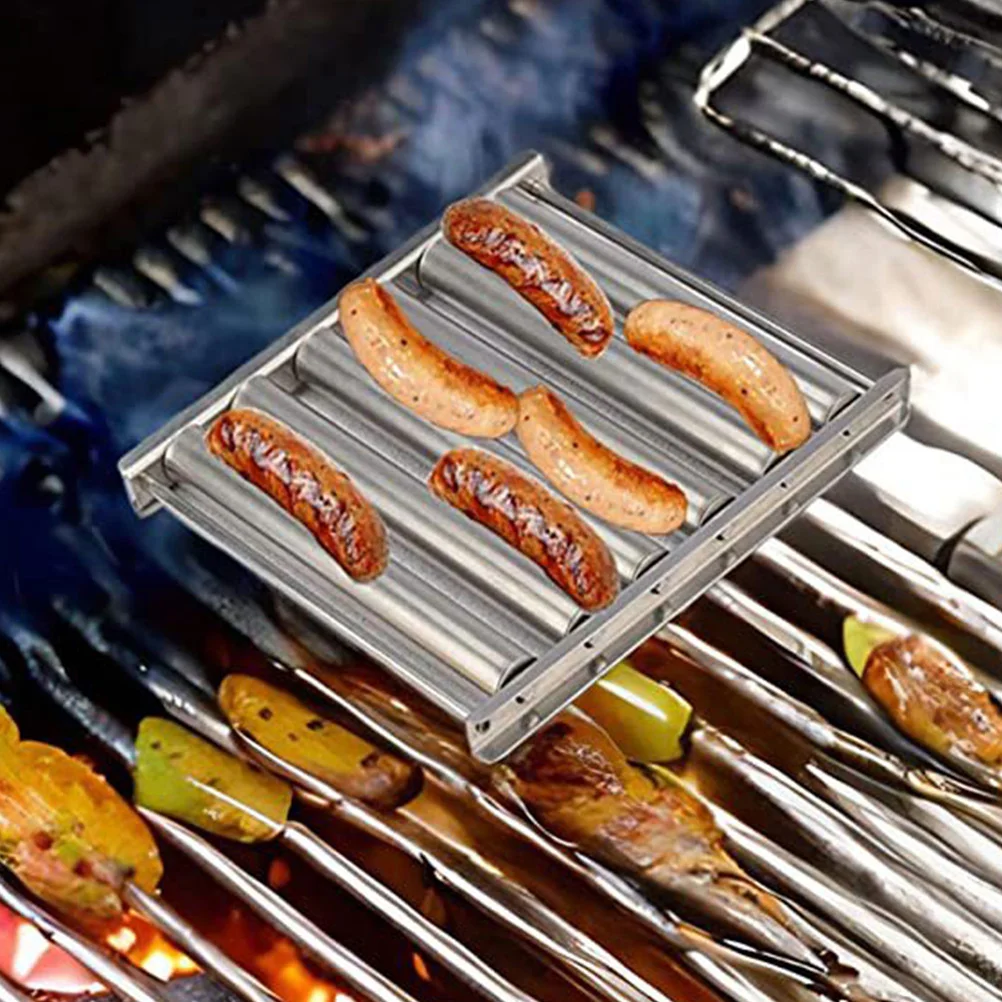 

Home Sausage Roller Sausage Grill Rack with Wooden Handle Outdoor Sausage Roller