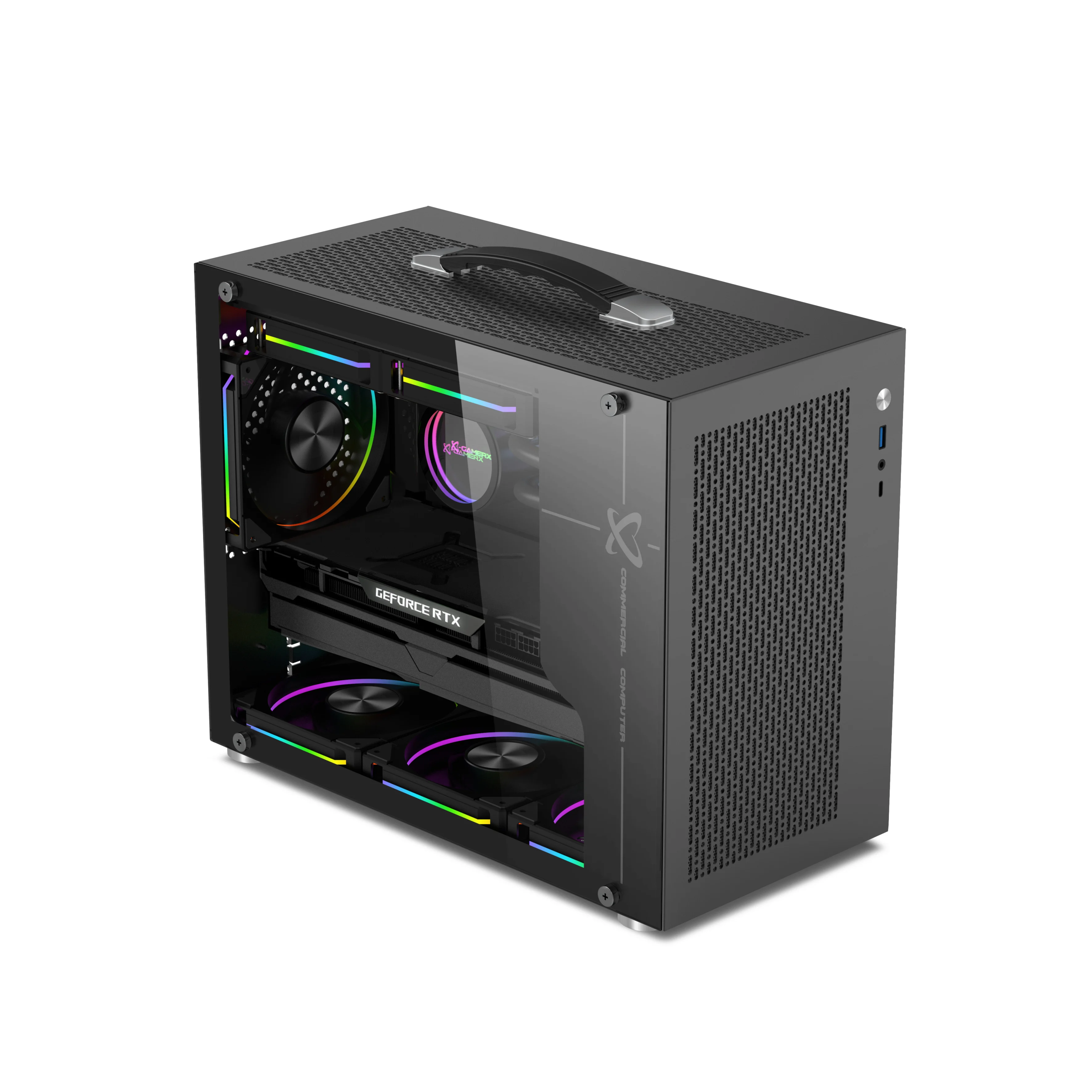 כיסוי מחשב Power Train X-Gamerx X100 Pro M-ATX צד שקוף 240 מקורר במים TYPE-C ATX SFX ספק כח נייד MINI