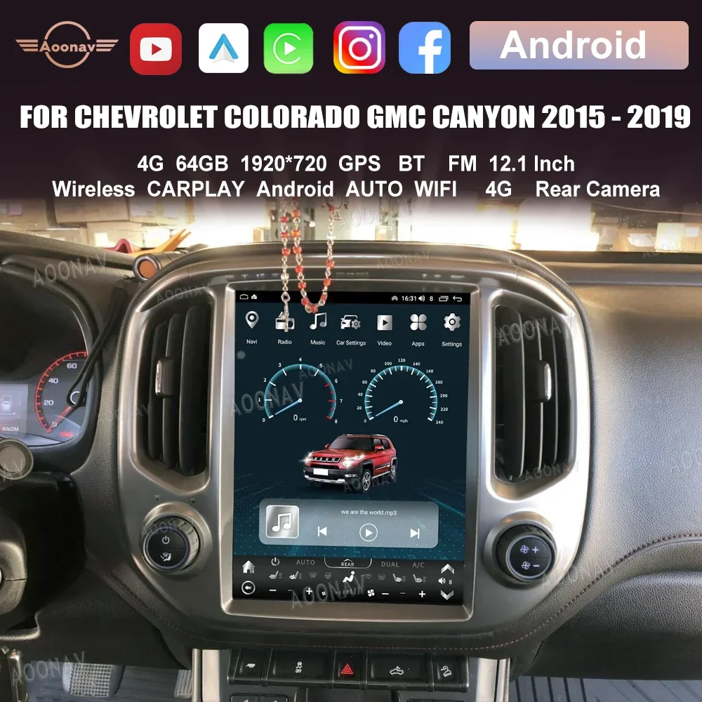 

Автомобильное радио с экраном 12,1 дюйма Тесла для Chevrolet Колорадо GMC Каньон 2015-2019 Android GPS Carplay мультимедийный видеоплеер