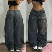 Street Wear Oversized Printed Loose Jeans Y2K Harajuku Hip-Hop Retro Pop Ear Goth High-Waisted Jodhpurs Wide-leg Pants Trousers 1