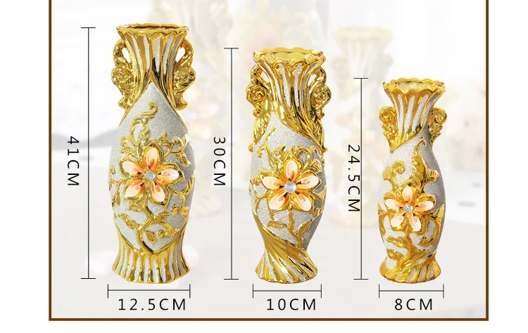 Europe Gold-Plated Ceramic Large Vase Home Decor Creative Design Porcelain Decorative Flower Vase For Wedding Decoration