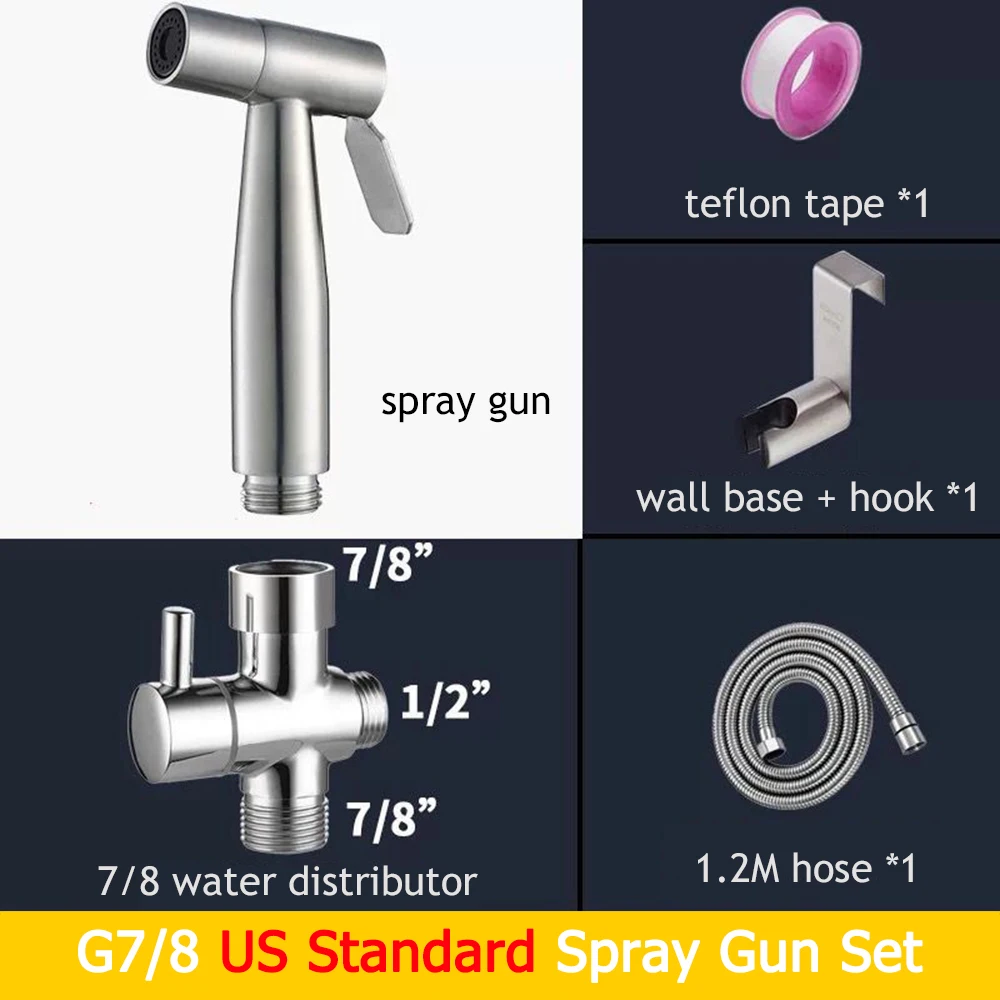 Handheld Bidet Toilet Sprayer Set Stainless Steel Bidet Faucet Wall Mounted Toilet Spray Gun Bathroom Shower Head Self Cleaning 4
