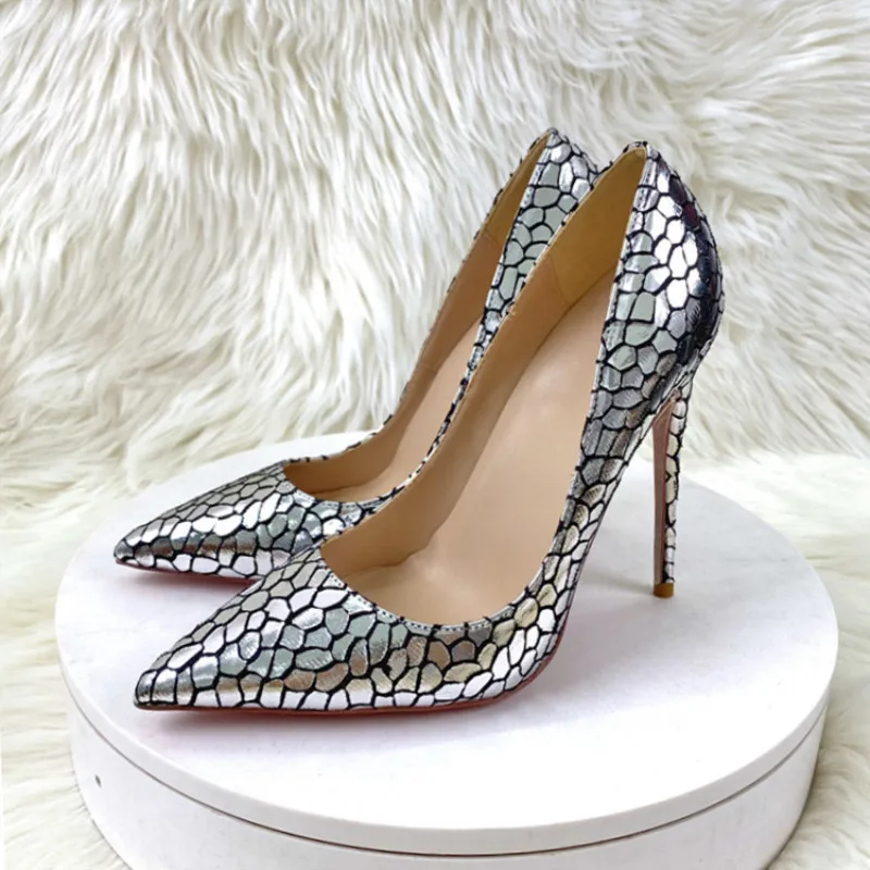 

Shoes Women Pumps Stiletto Sexy 12CM High Heels Wedding Shoes Shallow Women Heels Party Shoes Female silvery size 45