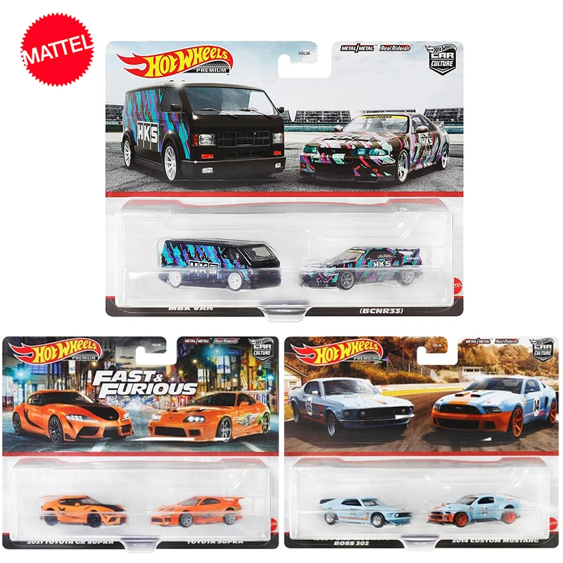 Original Mattel Hot Wheels Car Culture 1:64 Diecast Toyota Supra Custom Mustang Two Premium Vehicles Toys For Boys Birthday Gift