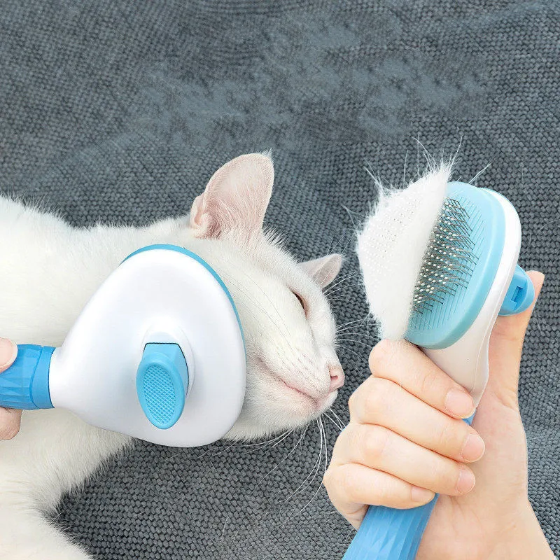 

New stainless steel needle automatic cleaning pet brush one-button hair removal dog brush cat dog pet comb