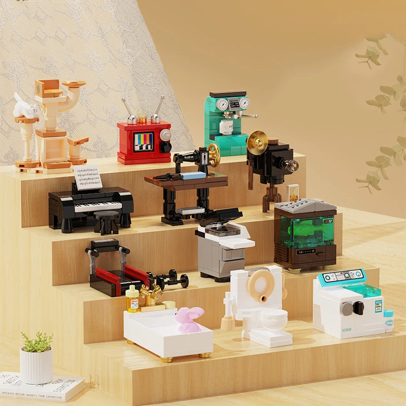

City Creativity Pocket Blocks Mini Fish Tank Coffee Machine Piano Washer Building Blocks Bricks Toys Gifts