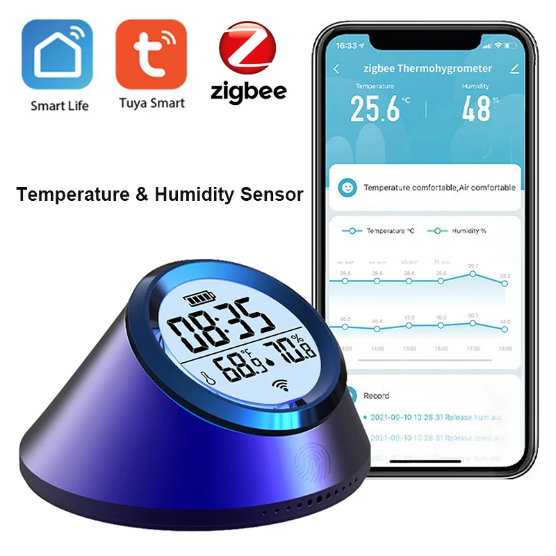 

Tuya Zigbee Smart Clock Temperature and Humidity Sensor Tuya App Control Rechargeable Battery C°/F ° Selector for Smart Life