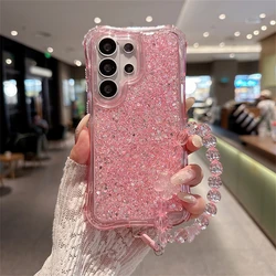 Luxury 3 - in - 1 Bling Glitter Shockproof Phone Case with Lens Protection and Lanyard - Galaxy S26+ (Pink)