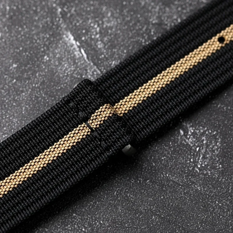 Black Gold Nylon Ribbed Strap - Stylish Military Sport Watchband Bracelet