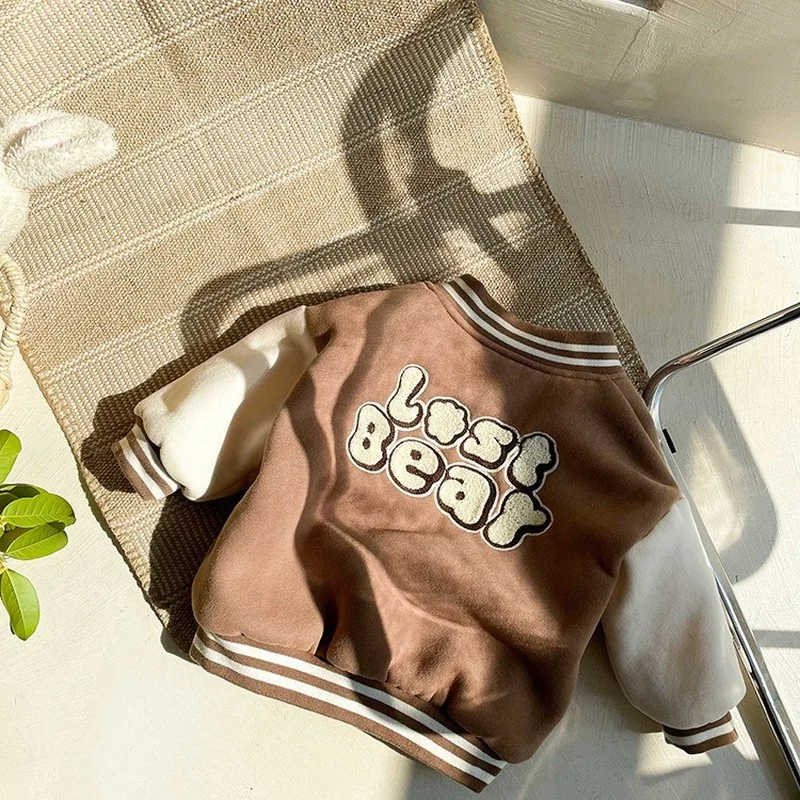 Children's Jacket Spring and Autumn Boys and Girls' Jacket Baseball Uniform Cute Little Bear Embroidery Casual Baby Clothing