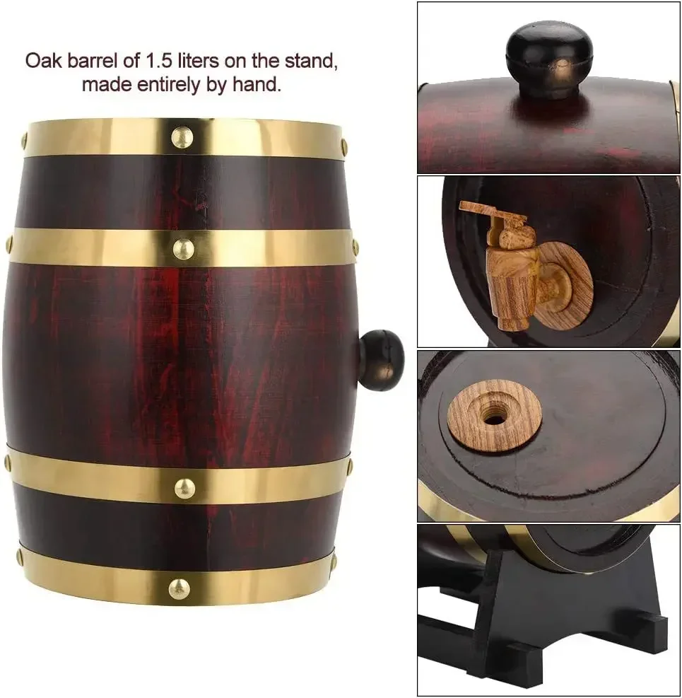 1.5L Wood Wine Barrel Vintage Oak Beer Brewing Accessories Whiskey Storage Container Home Decoration Wine Bar Tools wine barrel