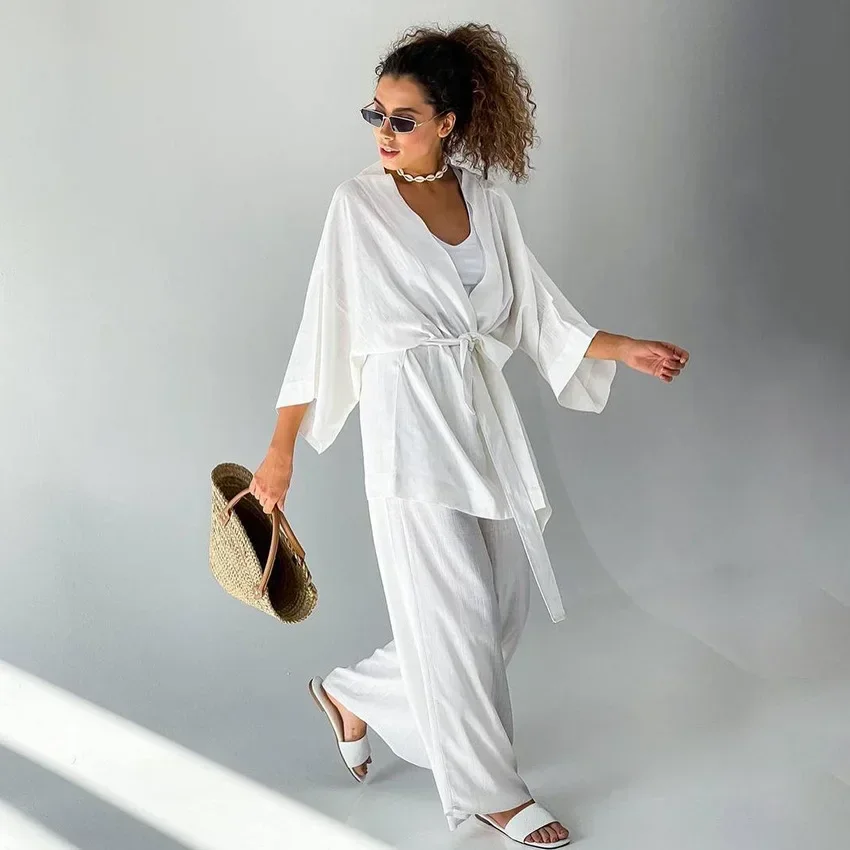 Solid Color Women's Pajamas Robe Sets Drop Sleeve Sexy Woman Nightie Loose Flare Bathrobe Female Pijama Sexy Mujer