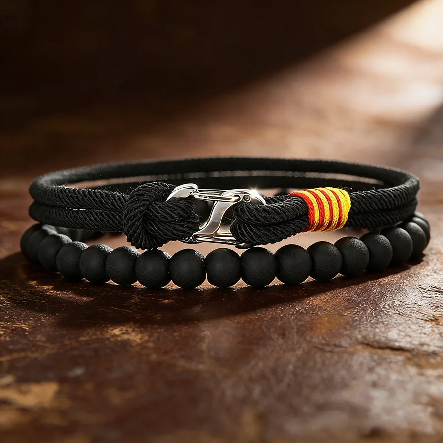 Stilvolles 2-teiliges Herren-Armband-Set, 5 Farben erhältlich, Güteklasse A, 3 mm Schnur, hautfreundlich, ohne Ausbleichen, sportliches, schweißabsorbierendes Armband