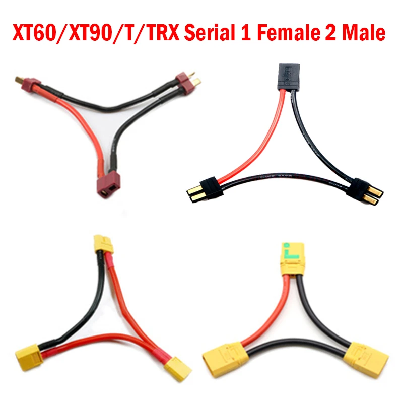 

XT60 T TRX Serial Parallel Battery Connector Male/Female Cable Dual Extension Y Splitter12AWG Silicone Wire for RC Lipo Motor