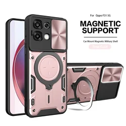Heavy Duty Rugged Armor Magnetic Bracket Phone Case with Slide Camera Protection Cover for OPPO F31 (JS pink)