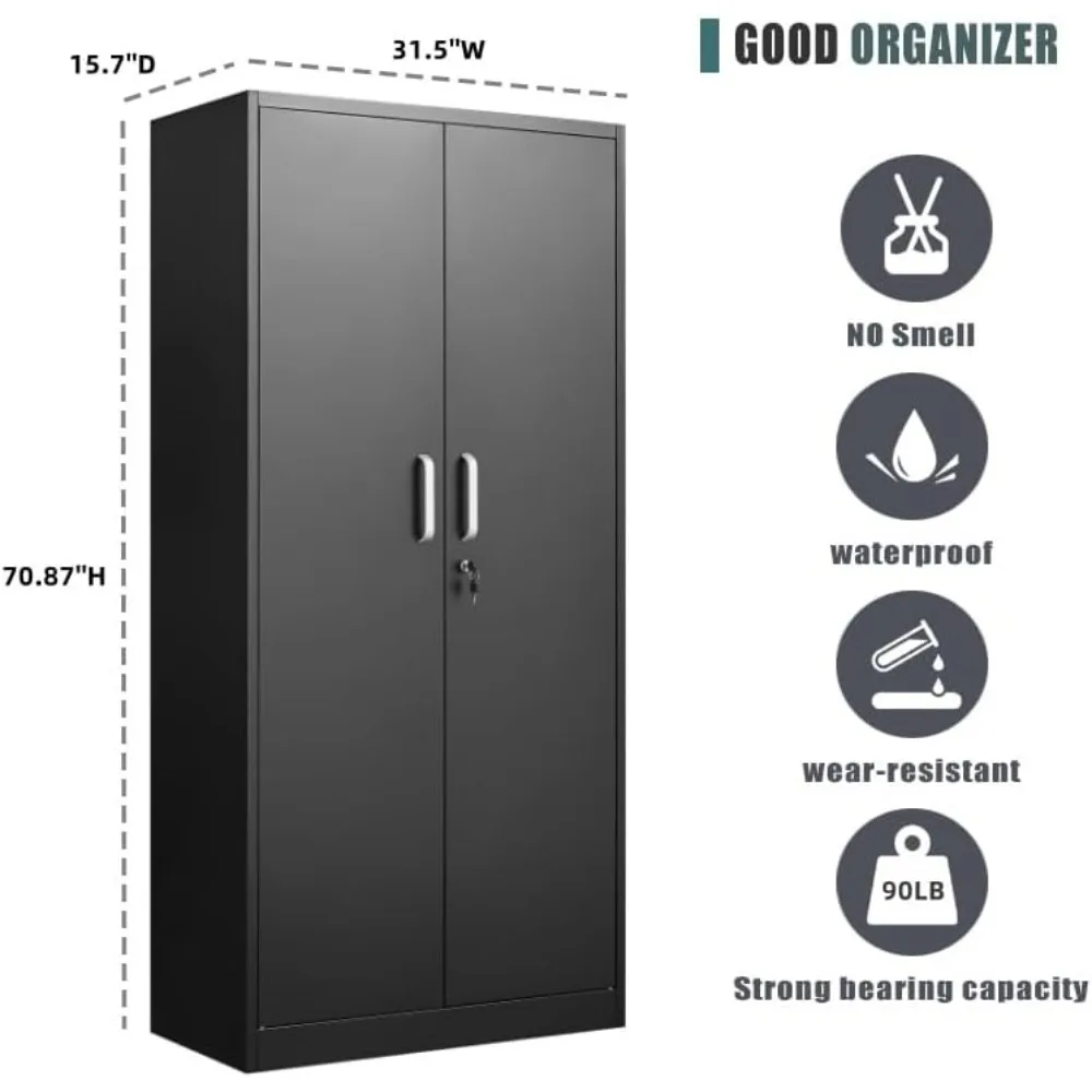 metal storage cabinet with adjustable shelves, garage cabinet with 2 lockable doors, garage storage cabinet, kitchen pantry cabi