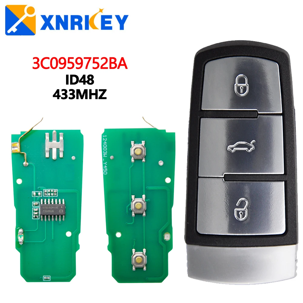 XNRKEY 3 Button Not Smart Remote Key ID48 Chip 433Mhz FCC 3C0959752BA for VW Passat B6 3C B7 Magotan CC Car Key