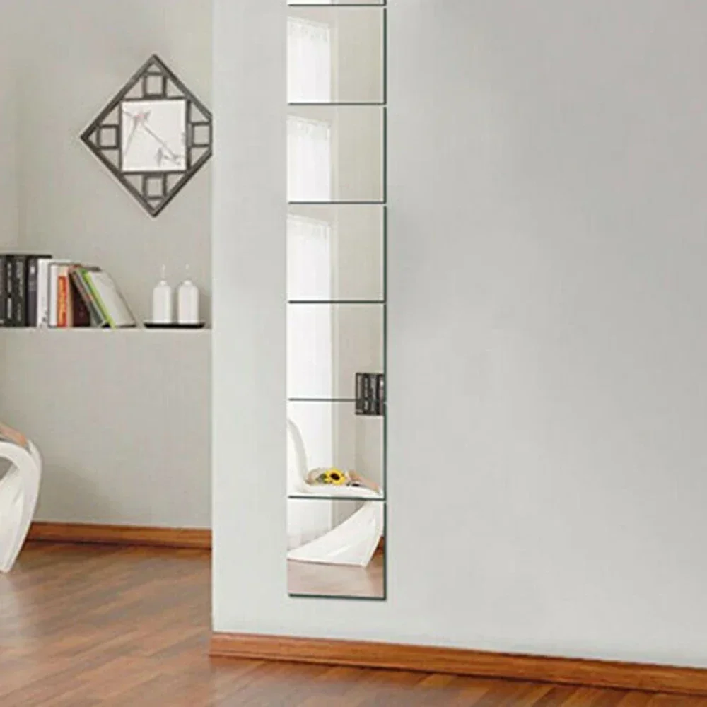 9pcs 15CM Square Mirror Wall Sticker Acrylic Mosaic Tiles Sticker for Bathroom DIY 3D Wall