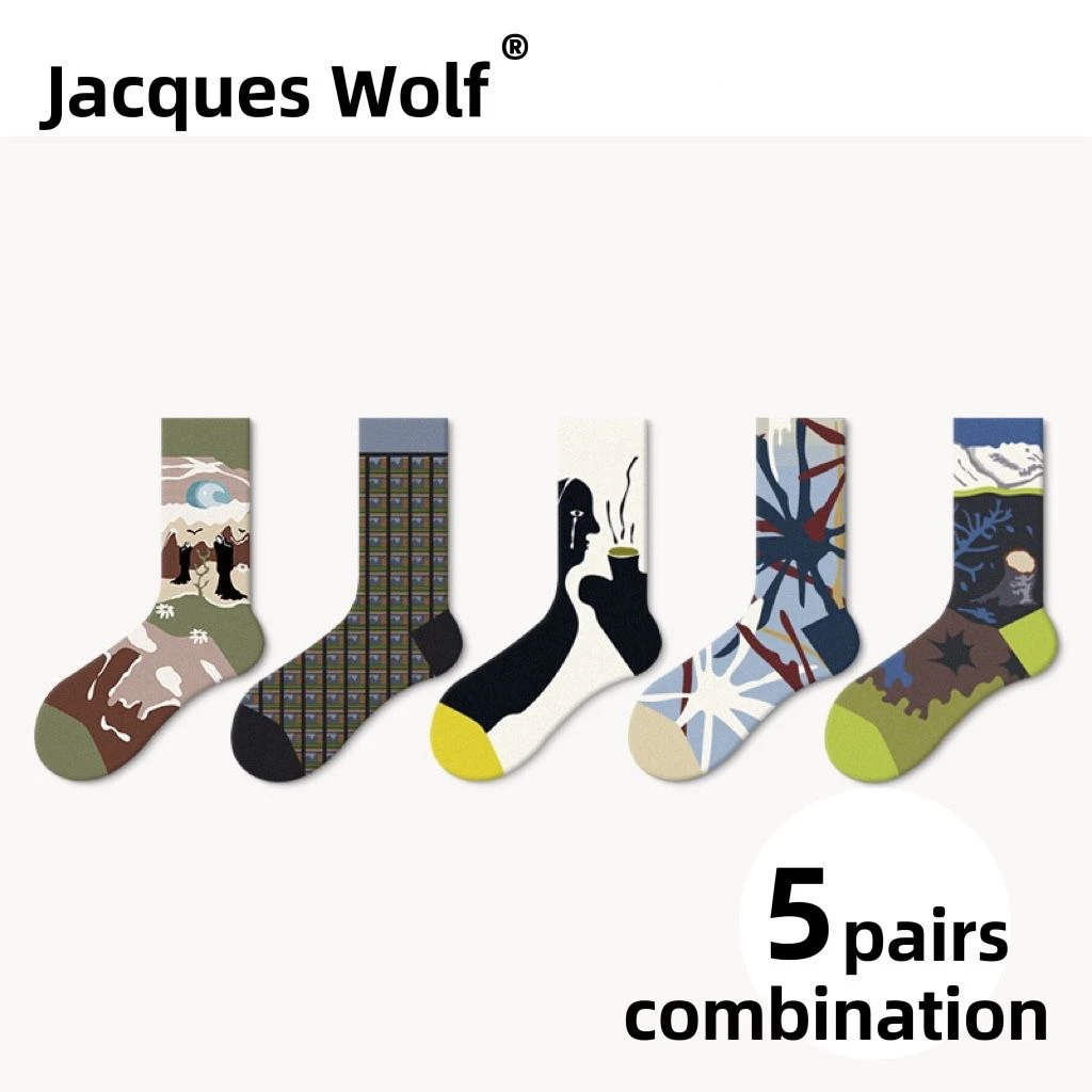 JACQUES WOLF 2022 New Fashion Combination Mid-tube Socks French Creative Oil Painting Women's Stockings Spring and Summer slouch socks