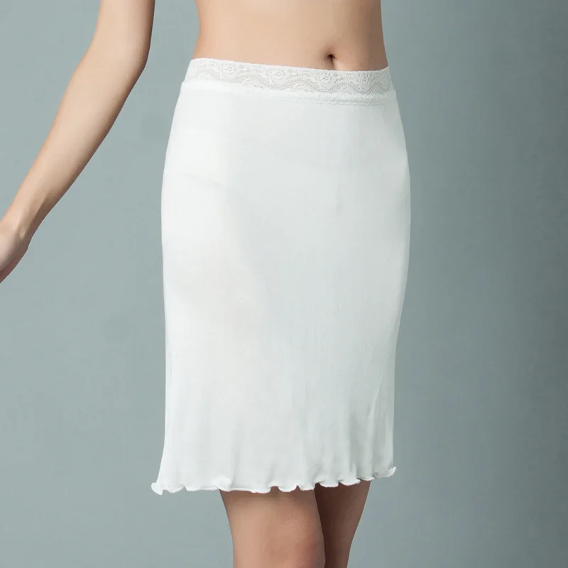 Plus Size Underskirt Lace Half Slips Dress for Women Summer Thin Mulberry Silk High Waist Elastic Anti-penetrating Underskirt