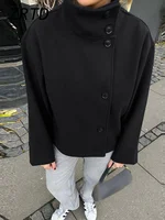 Manteau de rue en mélange de laine pour femme, veste à simple boutonnage, col en satin, manches longues, poches, vêtements d'extérieur décontractés pour femme, automne, nouveau, 2024 2