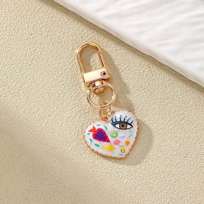 Neue gedruckte Tropf öl Teufels auge Schlüssel bund für Frauen Mode Blume Herz Gold Farbe Schlüssel Schnalle Tasche Kopfhörer Fall Schmuck Geschenk – Detail 13