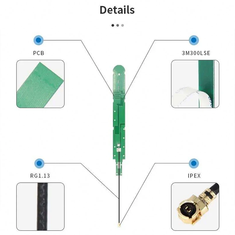 10개 광대역 6006000Mhz 5G 4G LTE 3G GSM 1012DBI 내부 PCB 보드 패치 안테나 옴니 WiFi FPC 공중 안테나 RG 1. 13 케이블 U.fl