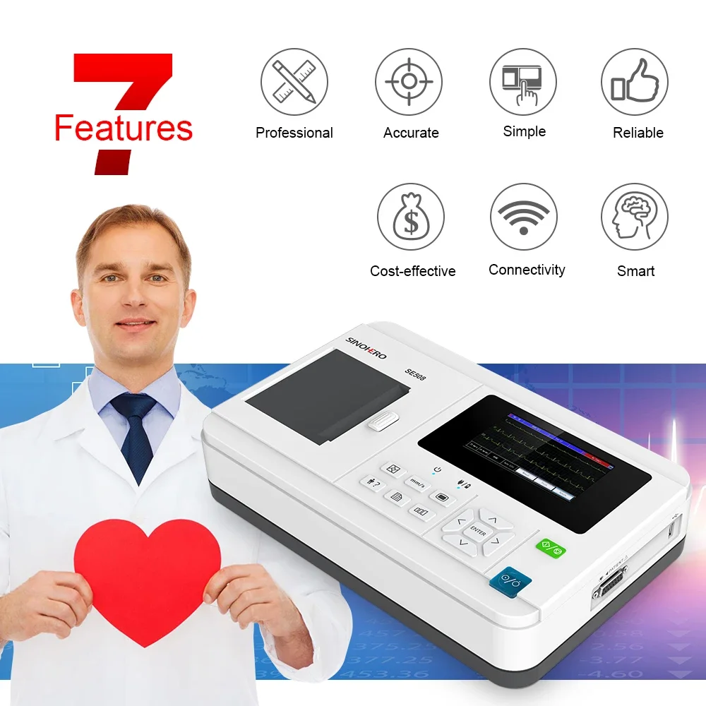 SE508 3 Channel 12-lead Electrocardiograph ECG Machine EKG Monitor 4.3'' Color LCD Display with Thermal Printing