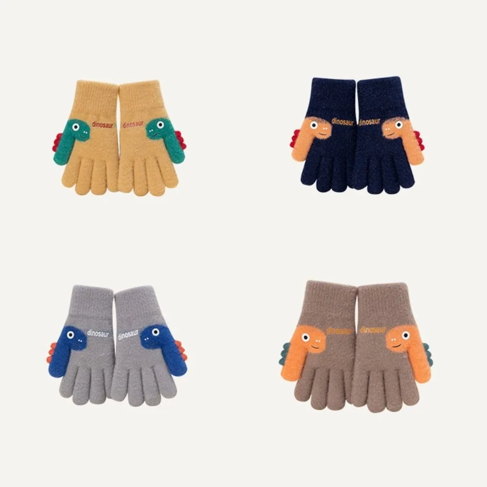 7-12 Years Old Winter Knitted Gloves Cartoon Dinosaur Elastic Five-finger Gloves Fashion Thickend Kids Boys and Girls