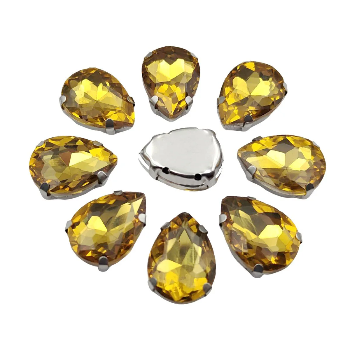 Elegant Teardrop Glass Rhinestones with Silver Metal Claw Base for Needlework Decoration