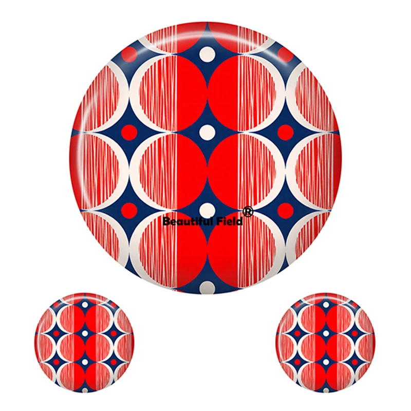 Colorful Geometric Patterned Glass Cabochon for DIY Jewelry Making, Sizes 8-40mm