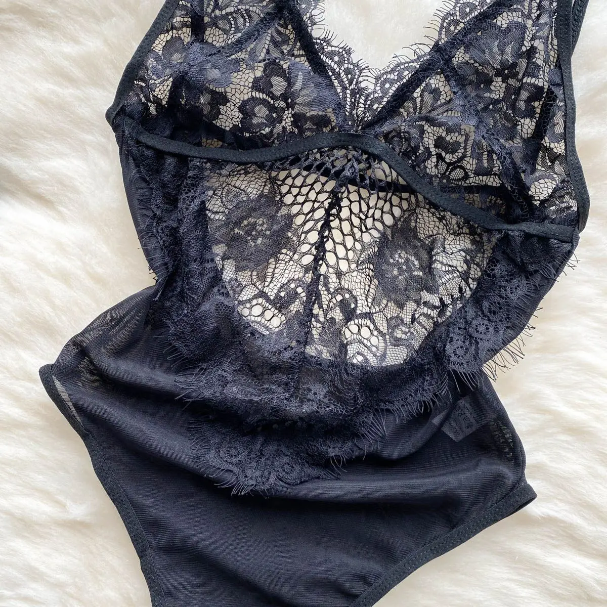 Lace Patchwork Strappy Camisole Jumpsuit Hollow Out Slim Bodysuit Women's Sexy See-through Erotic Porngraphic Lingerie Backless