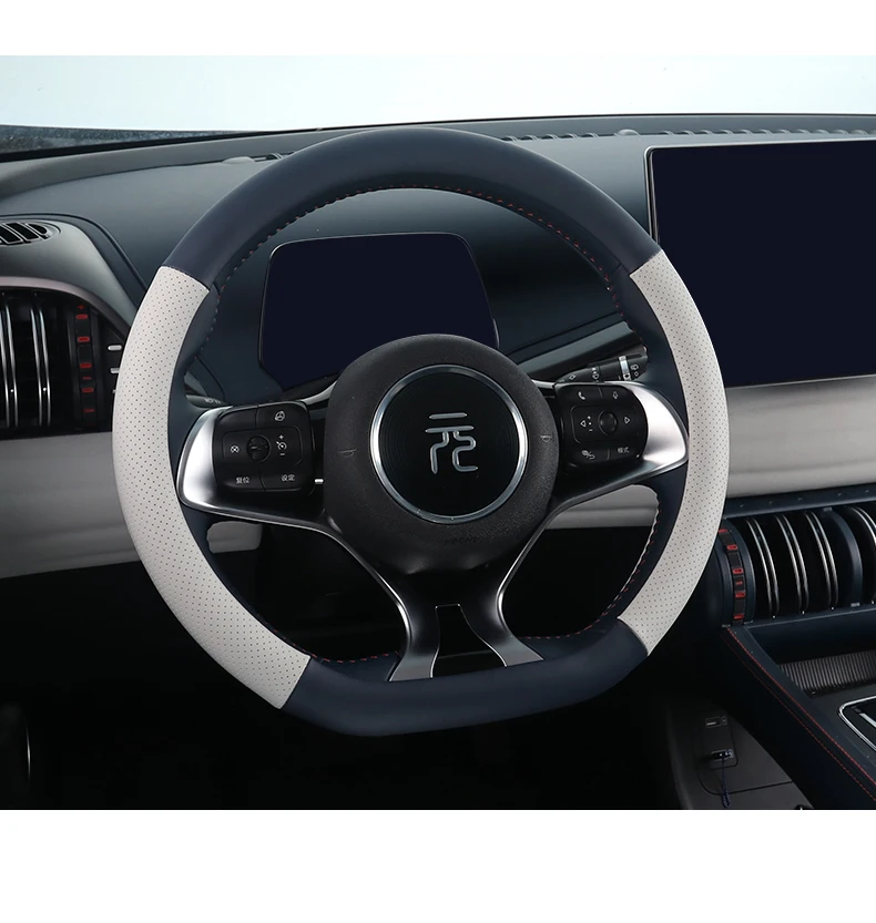 Automobile Leather Hand Sewn Steering Wheel Cover For BYD ATTO 3  Accessories 2022-2023 Interior Protection Decoration